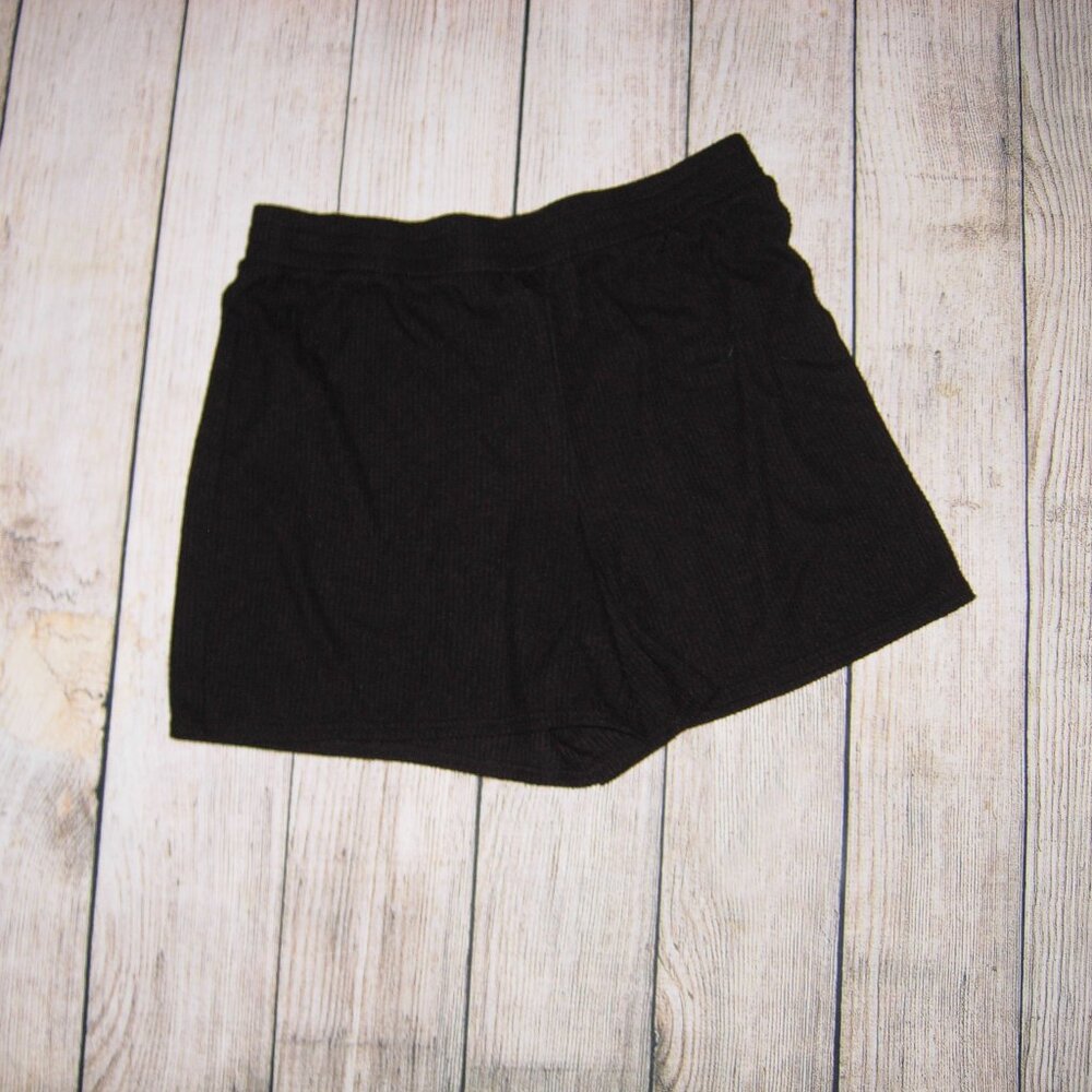 Open Edit Black Ribbed Pull On Lounge Shorts S